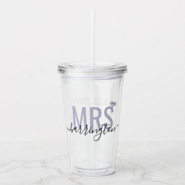 Mrs Last Name Diamond Wedding Date Bride Name Acrylic Tumbler