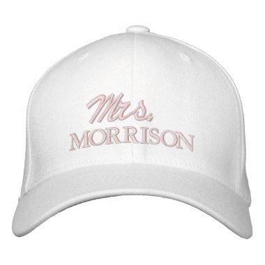 Mrs. name blush pink custom script elegant chic embroidered baseball cap