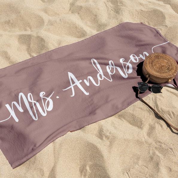 Mrs. New Name Bride Wedding Honeymoon Beach Towel