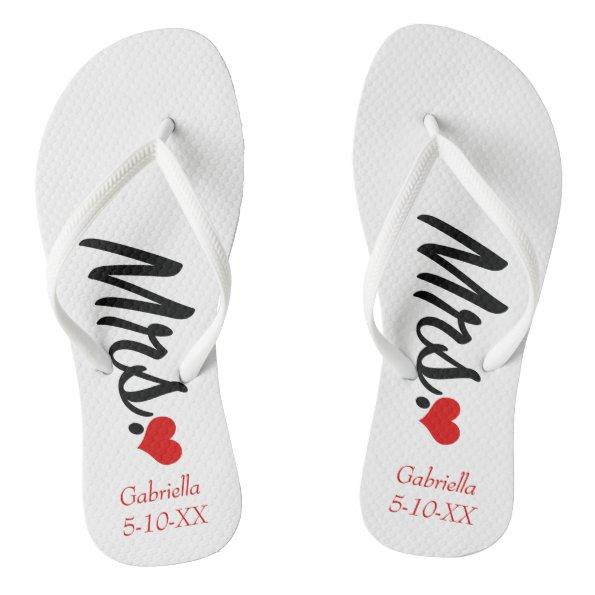 Mrs. Personalized With Name & Date Flip Flops