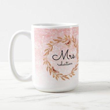 Mrs Rose Gold Butterfly Pink Glitter Bridal Shower Coffee Mug