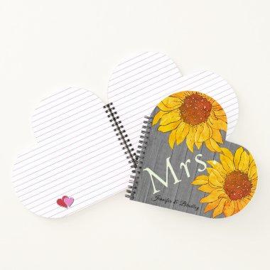 Mrs. Rustic Wood Gray Yellow Sunflower Notebook
