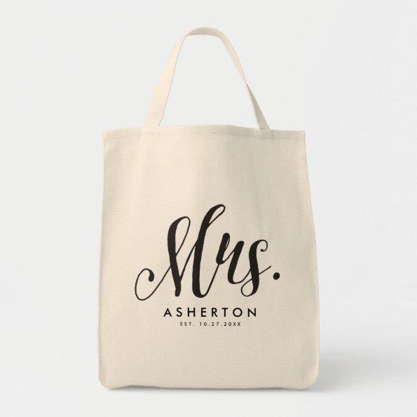 Mrs. script personalized newlywed bride tote bag