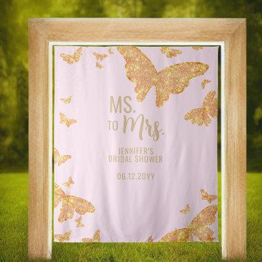 Ms Mrs Boho Gold Butterfly Pink Bridal Backdrop