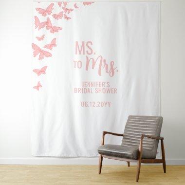 Ms Mrs Boho Pink Butterfly White Bridal Backdrop