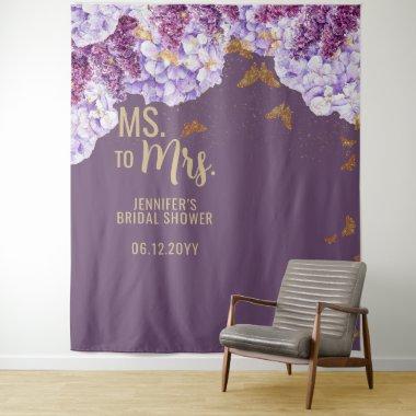 Ms Mrs Floral Butterfly Lavender Bridal Backdrop