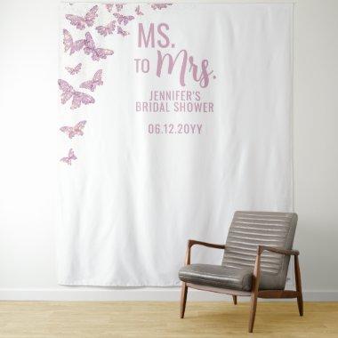 Ms Mrs Purple Gold Butterfly White Bridal Backdrop