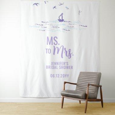 Ms to Mrs Beach Boat Waves Blue Bridal Backdrop