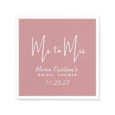 Ms. to Mrs. Bridal Shower Puce Pink Calligraphy Napkins