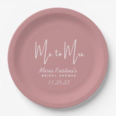 Ms. to Mrs. Bridal Shower Puce Pink Calligraphy Paper Plates