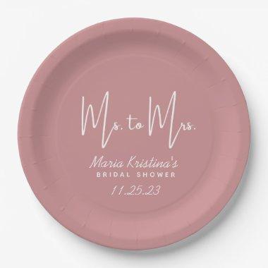 Ms. to Mrs.  Puce Pink Calligraphy Paper Plates