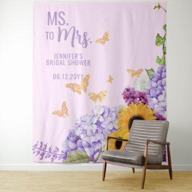 Ms to Mrs Floral Butterfly Pink Bridal Backdrop