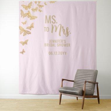 Ms to Mrs Gold Butterfly Pink Bridal Backdrop