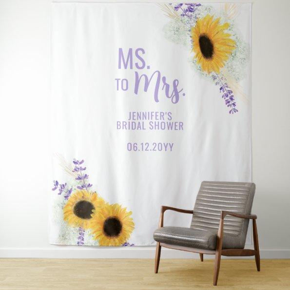 Ms to Mrs Sunflower Lavender White Bridal Backdrop