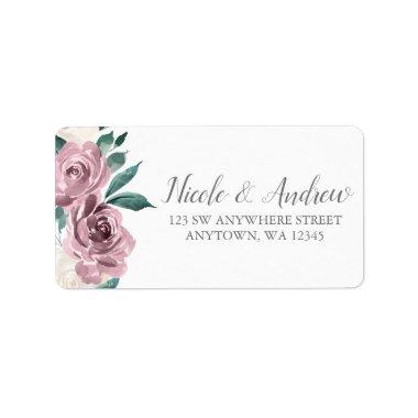 Muave Watercolor Roses Floral Address Label