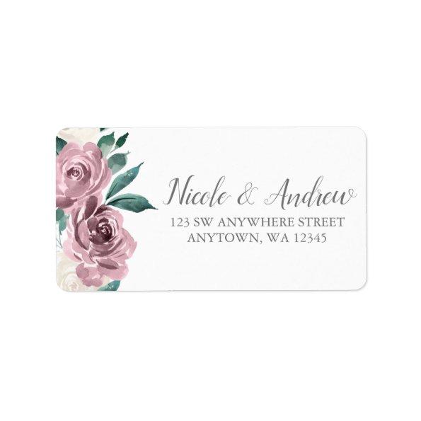 Muave Watercolor Roses Floral Address Label