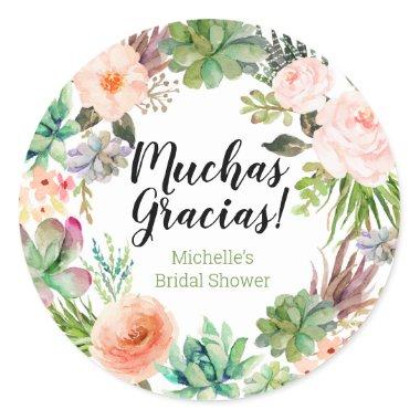 Muchas Gracias Fiesta Succulent Wreath Classic Round Sticker