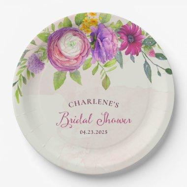 Mulberry and Ivory Dream Bridal Shower Paper Plates