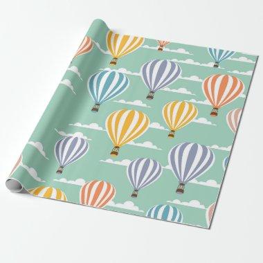Multicolor hot air balloon Cyan background Wrapping Paper