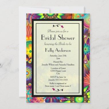 Multicolored Art Deco Flowers Bridal Shower Invitations