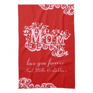 Mum love you pink & red kitchen towel