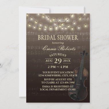 Music Bridal Shower Vintage Violin String Lights Invitations