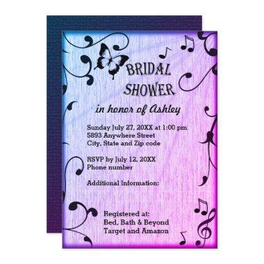 Music Butterfly Leaves Blue & Purple Wood Wedding