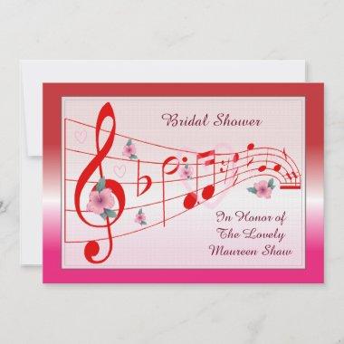 Music Hibiscus Blossoms Bridal Shower Invitations