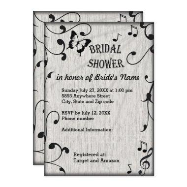 Music Symbols, Leaves, Gray  invite