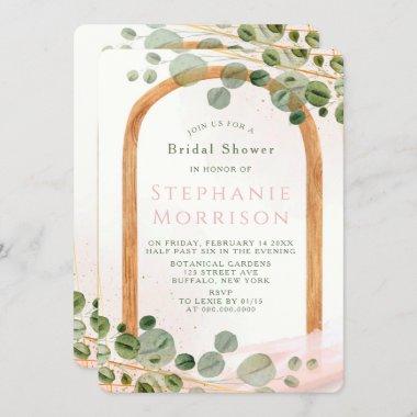 Music Wooden Arch Eucalyptus Pink Bridal Shower Invitations