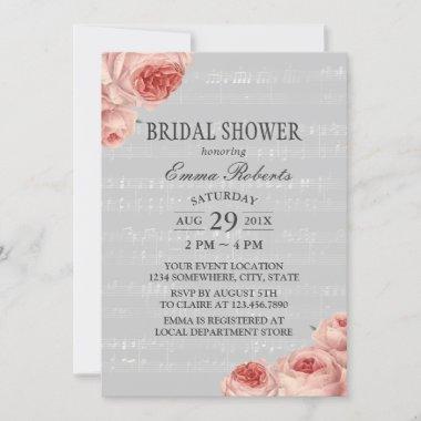 Musical Bridal Shower Elegant Floral Invitations