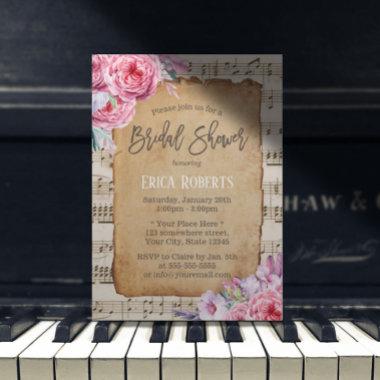 Musical Bridal Shower Vintage Floral Music Invitations