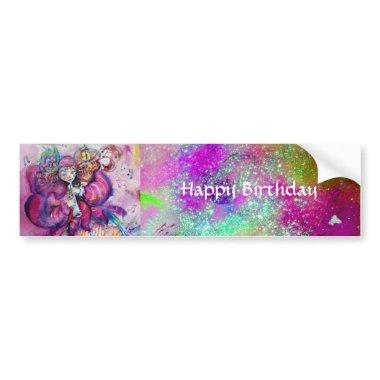 MUSICAL CLOWN ,PINK PURPLE SPARKLES Happy Birthday Bumper Sticker