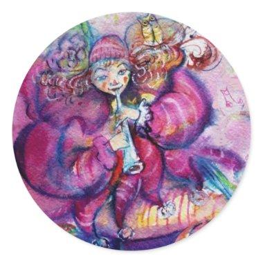 MUSICAL PINK CLOWN CLASSIC ROUND STICKER