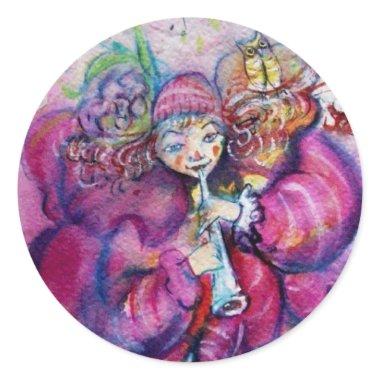 MUSICAL PINK CLOWN CLASSIC ROUND STICKER