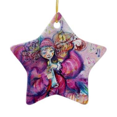 MUSICAL PINK CLOWN star Ceramic Ornament