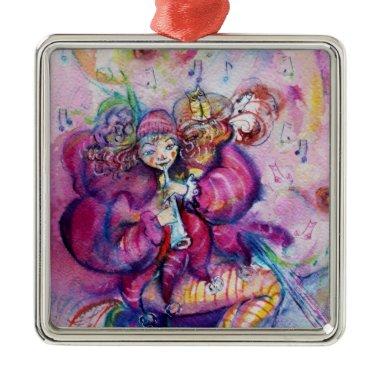 MUSICAL PINK CLOWN WITH OWL METAL ORNAMENT