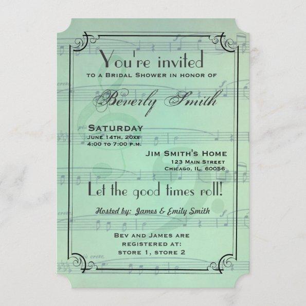 Musical theme bridal shower - mint green Invitations