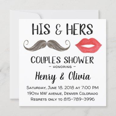 Mustache and Lips Couples Shower Invitations