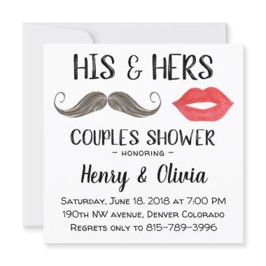 Mustache and Lips Couples Shower Invitations