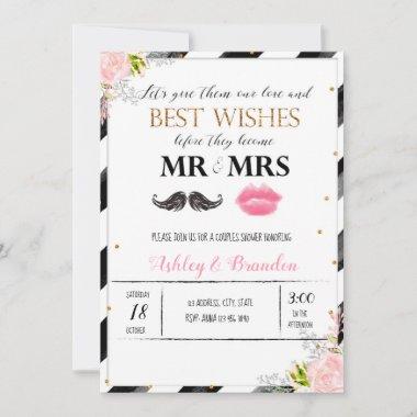 Mustache and lips couples shower Invitations