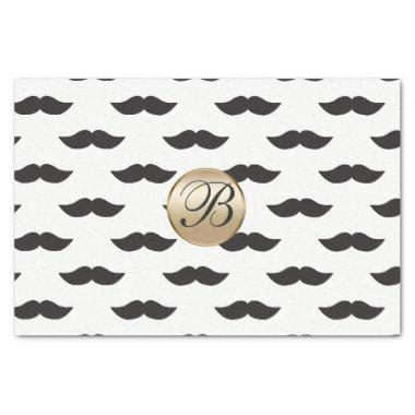 Mustache Black White Gold Monogram Party Tissue Paper
