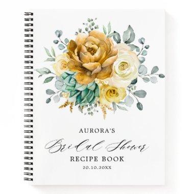 Mustard Yellow Floral Sage Bridal Shower Recipe Notebook