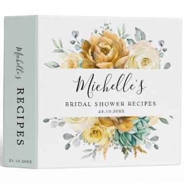 Mustard Yellow Floral Sage Greenery  3 Ring Binder