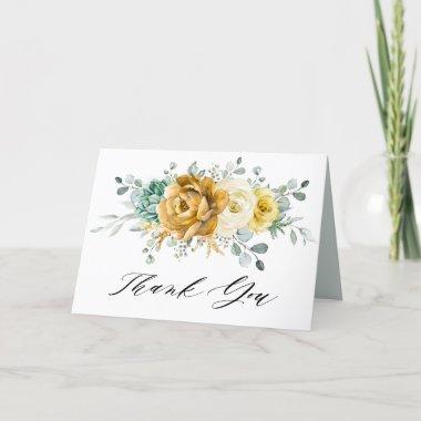 Mustard Yellow Floral Sage Greenery Bridal Shower Thank You Invitations