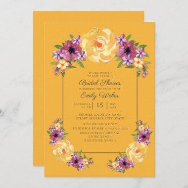 Mustard Yellow Purple Floral Bridal Shower Invite