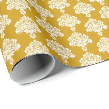 Mustard Yellow | White Damask Wrapping Paper