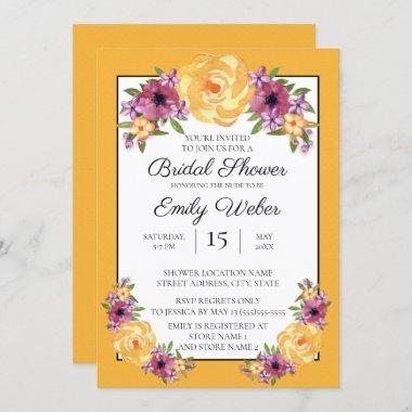 Mustard Yellow White Floral Bridal Shower Invite