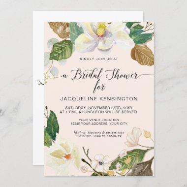 Muted Boho Floral Watercolor Foliage Bridal Shower Invitations