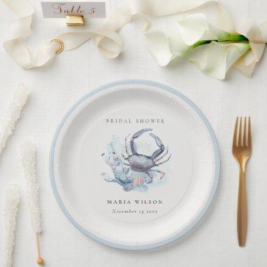 Muted Underwater Crab Coral Nautical Bridal Shower Paper Plates